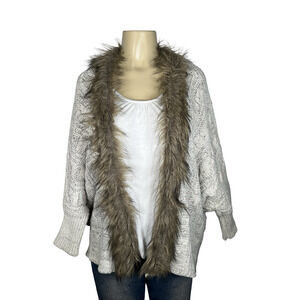 Northern Angel Anthropologie Sweater Womens Large Faux Fur Trim Batwing Cardigan